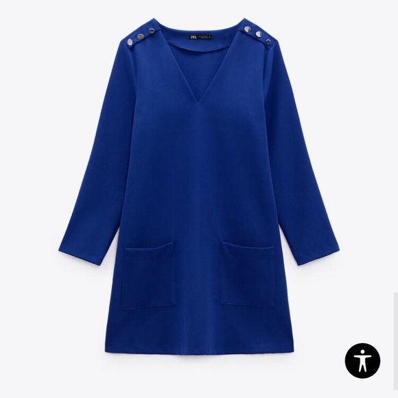 NWT WOMENS BLUE ZARA MINI DRESS WITH SILVER SHOULDER BUTTONS SIZS XS..RUNS BIG - Picture 6 of 10